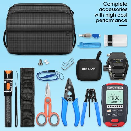 Fiber Optic Termination Kit FTTH Cold Connection Tool Kit 6C Fiber Cutting Knife Stripper Pliers D7 OPM with RJ45 Network Testing and FC to LC