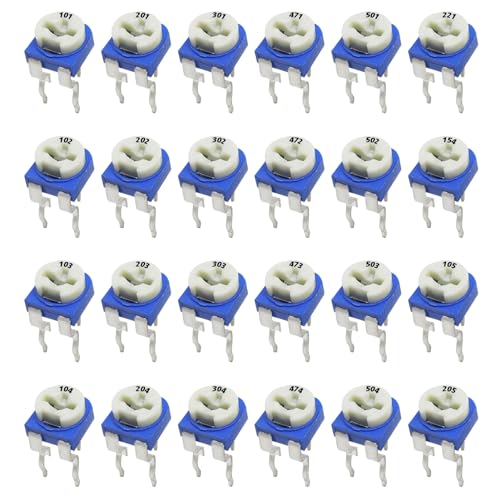 AUKENIEN 24 Values 120pcs Variable Resistor Potentiometer Assortment Kit 100 to 2M Ohm Blue and White Horizontal Adjustable Resistor Horizontal Variable Resistor