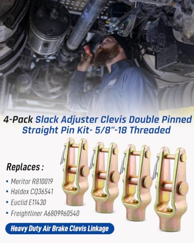 4 Pack Slack Adjuster Clevis Double Pinned Straight Pin Kit, 5/8"-18 Threaded, Fit for Meritor R810019 Haldex CQ36541 Euclid E11430 Freightliner A6809960540 Heavy Duty Air Brake Clevis Linkage