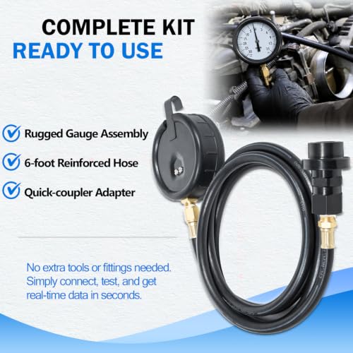 Bonbo TU-32-6 Diesel Fuel Pressure Test Gauge for GM 6.6 L Duramax Engines, Complete Gauge Kit with 6ft Hose & Quick Coupler