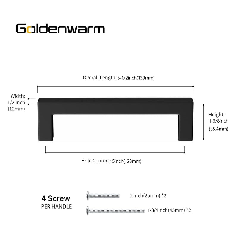 Goldenwarm 10 Pack Black Cabinet Pulls 5in Drawer Pulls Modern Kitchen Cabinet Handles Black Dresser Stainless Steel Hardware 5in Hole Centers