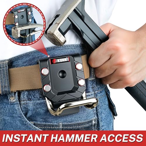 KUNN 2-Pack Drill Holder for Tool Belt, Value Set of Drill Belt Clips & Tape Measure Holsters + Tool Belt Hammer Holster (3-Pack), Bulk Set of Quick-Release Loops