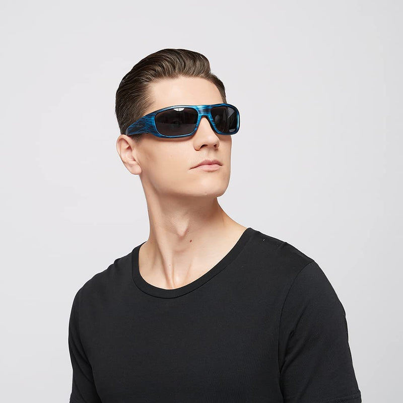 OhO Smart Glasses,Polarized Sunglasses with Bluetooth Speaker,Athletic/Outdoor UV Protection and Voice Control,Unisex(Grey Lens) Stripe Blue Frame-black lens