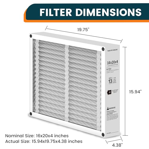 2-Pack 16x20x4 Air Filter Compatible with Honeywell FC100A1003, MERV 13 HVAC Furnace Filter Replacement, Foldable Design, Actual Size:15.94"x19.75"x4.38"