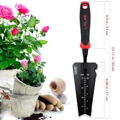 2 Pack Garden Hand Shovel Set, Stainless Steel Transplanting Trowel & Serrated Root Cutter Shovel for Digging Weeding Planting
