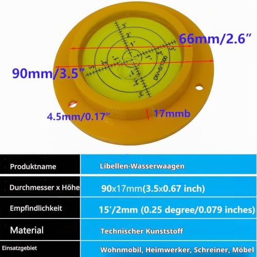 90 mm Disc Bubble Spirit Level Round Circle Circular with Mounting Holes RV Camper 90mm