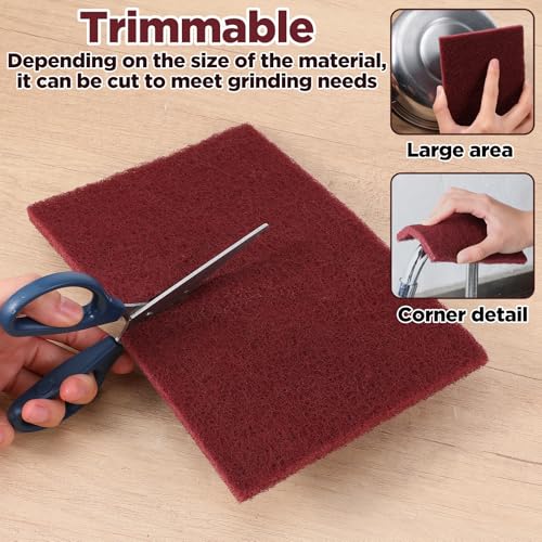 20 Pack 7447 General Purpose Scrub Pad - Maroon, 6" X 9" Abrasive Finishing Pad for Paint Prep, Scuffing, Scouring, Sanding, Adhesion Scratch