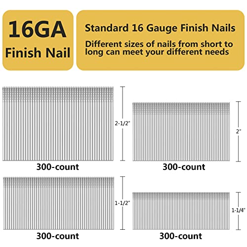 16 Gauge Finish Nails Galvanized 1" to 2-1/2",1200-Pack Galvanized steel