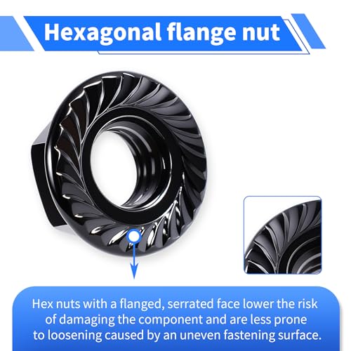 200 Pcs Hex Serrated Flange Nut, M8 x 1.25mm Serrated Flange Hex Lock Nuts, Medium Carbon Steel Serrat Metric Hexagonal Flanged Lock Nuts, Full Thread, Bright Finish, Black 200Pcs M8*1.25mm Black