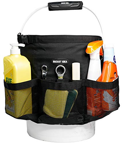 MELOTOUGH Bucket Idea Bucket Wash Tool Organizer + Heavy Duty Tradesman Pro Tool Pouch with Various Sized Pockets and Electrical Tape Thong