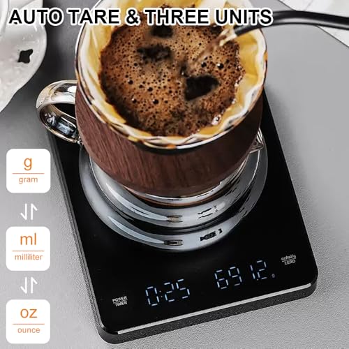 OBEST Rechargeable Mini Coffee Scales with Timer, 3kg/0.1g Accurate Barista Espresso Scale for Drip Coffee Pourover, Small Coffee Machine Scales, Digital Weighing Scale with Auto Tare black