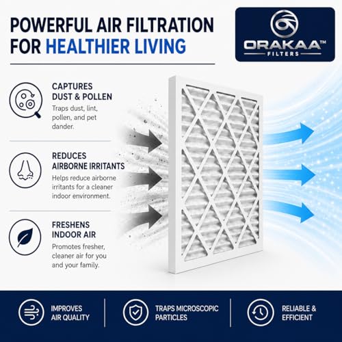 ORAKAA 20x25x1 Inches Air Filter MERV 8, AC Furnace Air Filter Replacement, Pleated HVAC Filters for Home, Dust Pollen Lint Dander, Premium Quality - 2 Pack 20" x 25" x 1"
