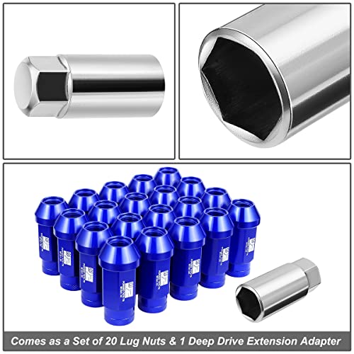 J2 Engineering J2-LN-T7-037-15-BL M12 x 1.5 T6-7075 Aluminum Closed End Lug Nuts w/Deep Drive Extension Adapter,Blue,24mm x 50mm
