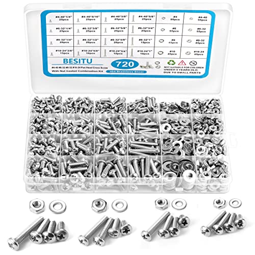 Besitu 400PCS Self Tapping Screws and 720Pcs Machine Screw Assortment Kit Bundle