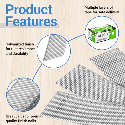 meite 16 Gauge 20 Degree Finish Nails Set 1-3/4 Inch & 1-1/4 Inch Leg Galvanized Angled Finishing Nails for Finish Nailer Cabinet Crown Baseboard