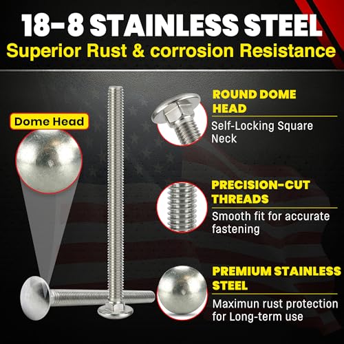 Chenango Supply 5/16-18 x 5" Stainless Carriage Bolts 5/16-18x5