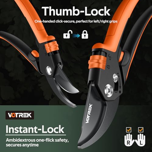 Professional 8.5”Garden Pruner with Jam-Proof Spring & Ever-Sharp SK5 Blade