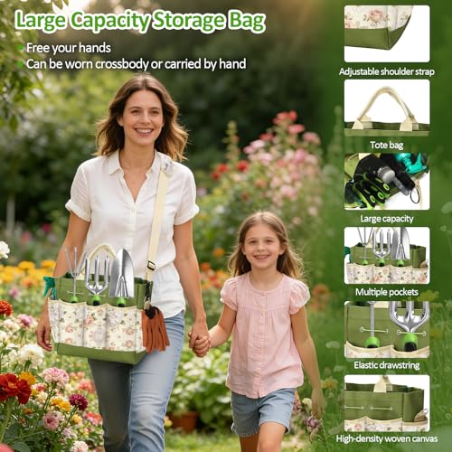 Gardening Tools Set with Floral Handbag,Gardening Gifts for Women