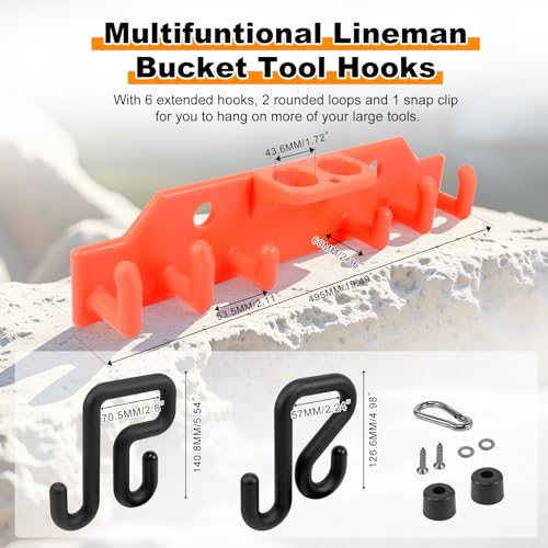Lineman Tool Board Bucket Truck Tool Organizer for Bucket Hooks and Lineman Bucket Accessories Including 2PCS 2” and 2PCS 3” Aerial Bucket Hooks Orange electrician's tool board + black bucket hook