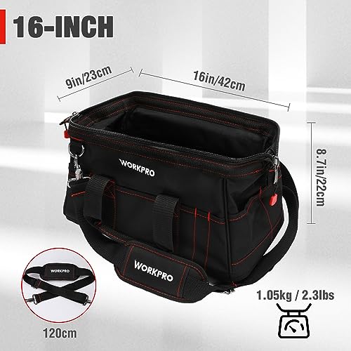 WORKPRO 16-inch Close Top Wide Mouth Tool Storage Bag with Water Proof Rubber Base, W081022A, 16" 16inch
