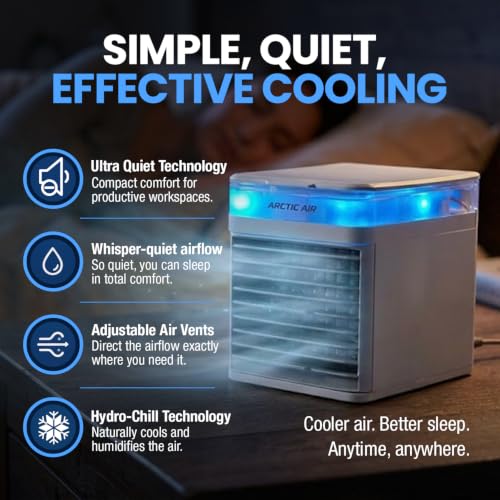 Arctic Air Pure Chill 2.0 Evaporative Air Cooler by Ontel - Powerful, Quiet, Lightweight and Portable Space Cooler with Hydro-Chill Technology For Bedroom, Office, Living Room & More,Blue No Size