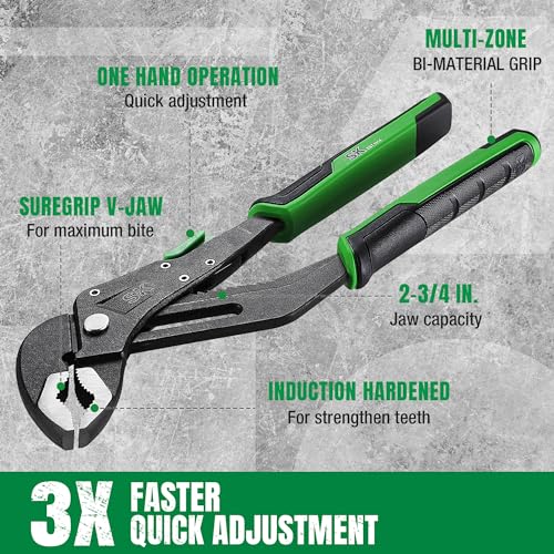 SK 12'' Quick Adjust Water Pump Pliers, SureGrip V-Jaw Groove Joint Pliers 12" Quick Adjust Groove Joint Pliers