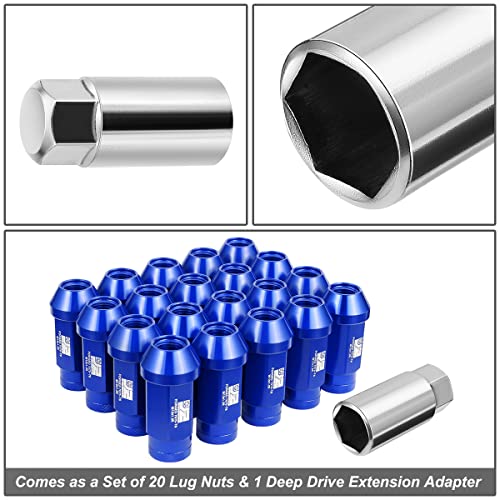 J2 Engineering J2-LN-T7-037-125-BL M12 x 1.25 T6-7075 Aluminum 50mm Closed End Lug Nuts w/Deep Drive Extension Adapter,Blue, 24mm x 50mm