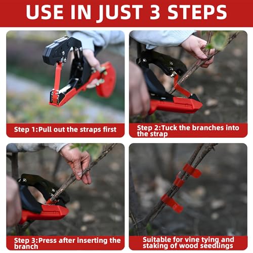 Suca Plant Tying Machine, Lightweight Plant Tying Tape Tool to Tie Up Vine Quickly, Plant Tie Tapener Gun with Tapes and Staples, Red