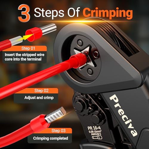 Preciva Ferrule Crimping Tool Kit - AWG 28-5 (0.08-16mm²) Self-Adjustable Ratchet Ferrule Terminals Crimping Tool, Quadrilateral Ferrule Crimper with 1500Pcs Ferrules Connectors Ferrule Crimper & Connectors