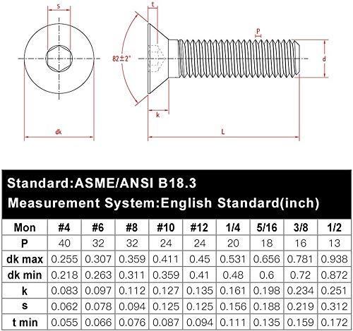 160Pcs #8-32 UNC 304-Stainless Steel Flat Head Countersunk Hex Socket Cap Bolts Screws Nuts Assortment Kit- #8-32x 1/4" 5/16" 3/8" 1/2" 5/8" 3/4" 7/8" 1"