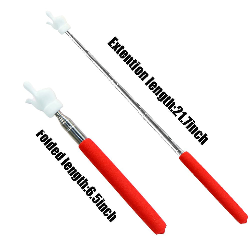2 Pcs Telescopic Teachers Pointer, Extendable Hand Pointer Finger Teacher Pointer Stick Mini Retractable Classroom Pointer - Red