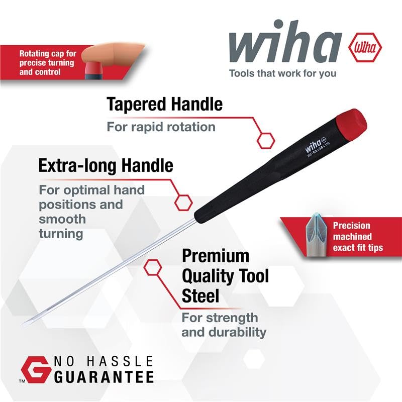 Wiha 26190 Slotted & Phillips Screwdriver Set with Bonus 6.3" Long Nose Pliers, 8 Piece, Extra-Long Handles, Chrome-Plated Slotted & Phillips + Pliers Set, 8 Piece