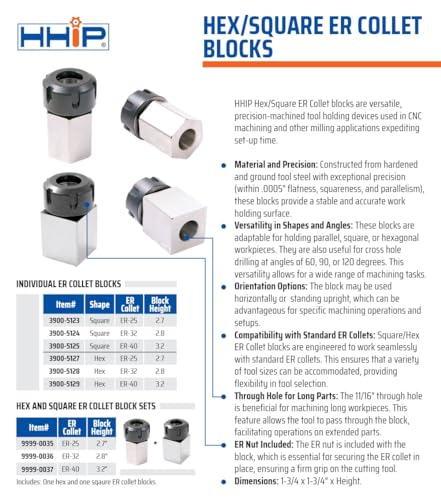 HHIP 9999-0035 ER25 Square and Hex Collet Block Set Hex & Square Set ER-25 Type