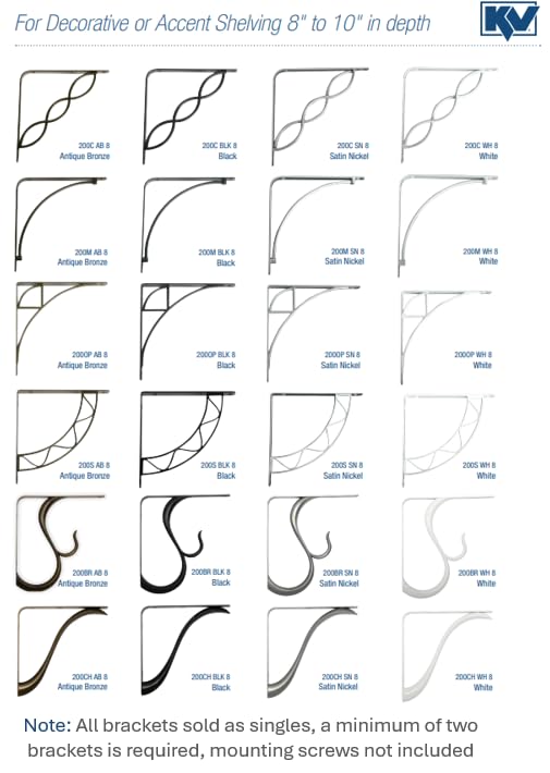 Shelf-Made Lewiston Decorative Shelf Bracket, Satin Nickel, 8-inches, Sold as Single Bracket, Mounting Hardware Not Included 8 inches