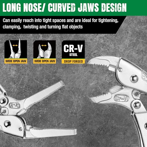SK 5-Piece Locking Pliers Set, Long Nose & Curved Jaw Vice Grips 5-Piece Set