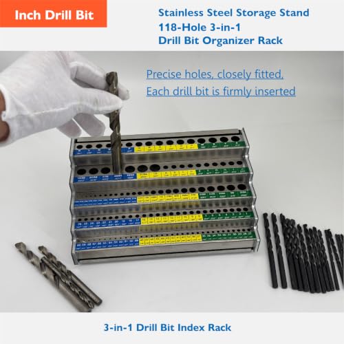 118-Hole 3-in-1 Drill Bit Index,Empty Drill Bit Organizer Holder/Case