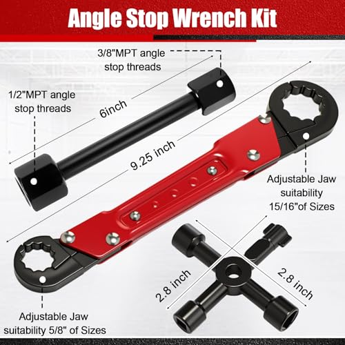 5 Pcs Compression Sleeve Puller Kit, Angle Stop Wrench Tool, Red