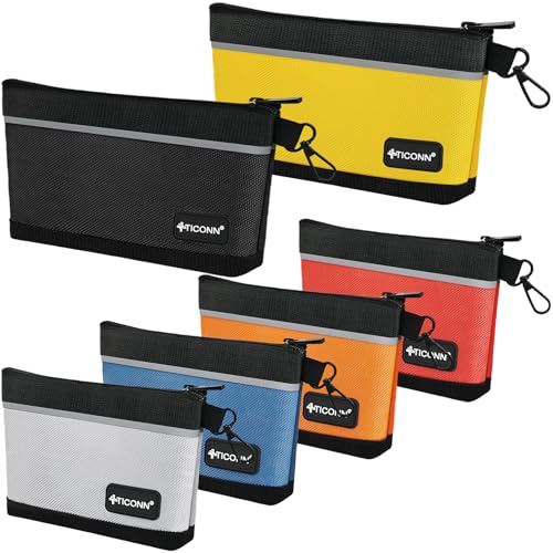 TICONN Tool Pouches with Zipper (6 Pack Combo) + Heavy Duty Tool Bag with Multi-Pockets (12" Standard Base)