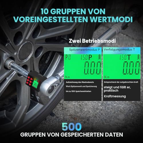 Digital Torque Adapter 1/2 Inch, 3.4 - 340 Nm Torque Digital Adapter, Accuracy ± 1% with Preset, Memory, Buzzer, LCD Display, 1/4 Inch 3/8 Inch Adapter for Car, Motorcycle, Bicycle