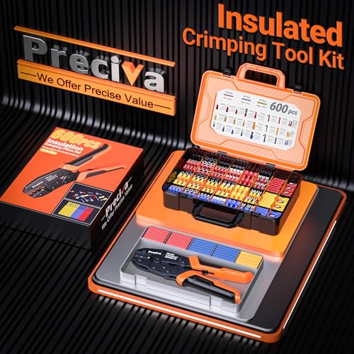 Preciva Crimping Tool with 490PCS Insulated Terminals and 110 Heat Shrink Tubes, AWG 20-10 Ratchet Crimping Pliers with Storage Case for Car, Electric