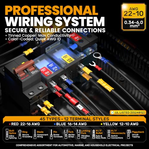 SOMELINE Wire Terminal Crimping Tool Kit, 22-10 AWG with 45-Type Connectors 45 Types + 2 Tools