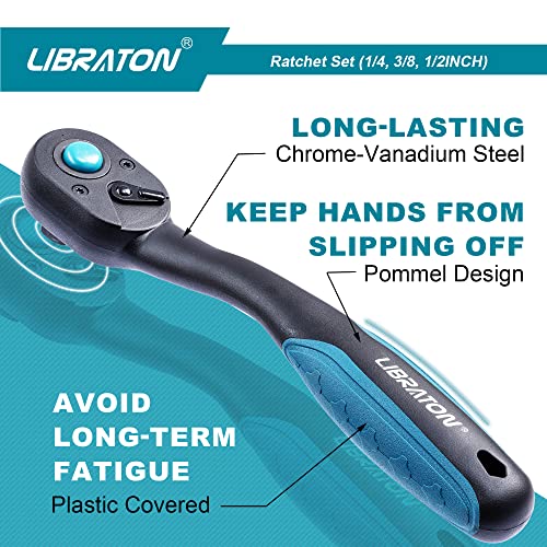 LIBRATON Ratchet Set, 3-Piece 1/4", 3/8", 1/2" Ratchet Handle