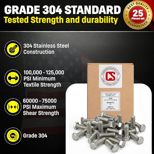 Chenango Supply 1/2-13 x 1-1/4" Stainless Steel Hex Head Bolts 1/2-13 x 1-1/4"