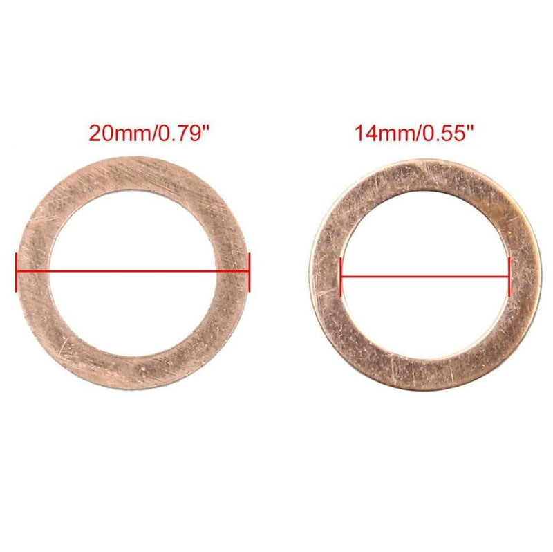 M14 Flat Washer Copper Sealing Ring, 14mm ID 20mm OD 1mm Thickness Metric Sealing Gasket, 30 Pieces