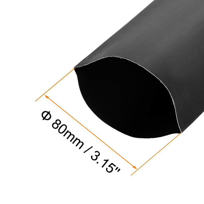 sourcing map heat shrink tubing 80mm dia. 128mm flat width 2:1 ratio cable sleeve 1m black