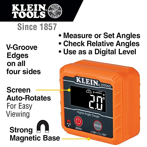 Klein Tools Tape Measure (9225) and Digital Angle Gauge (935DAG) Magnetic Double Hook + Level and Angle Gauge