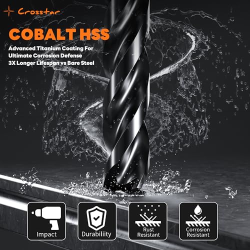 Crosstar M35 Cobalt Drill Bit Set,Three-Flute Design,1/16"-1/2",21pcs 21pcs set