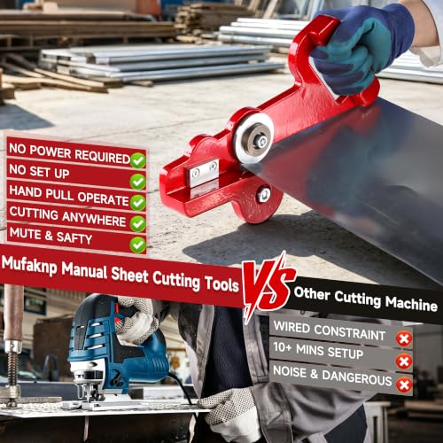 Manual Sheet Metal Cutter Hand Pull Tin Snips Portable Roof Cutting Tools Rotary Metal Plate Shears Double Wheels Scissors Handheld Straight Cut Nibbler Panel Slitter (13.7 IN) 13.7 IN