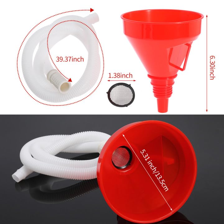 Wide Mouth Oil Funnel with 100cm Long Hose Fuel Funnel Universal Funnel for Car Automotive Use Large Funnel for Kitchen Engine Gas Fluid Liquid with Mesh Screen and Clamp (1) 1