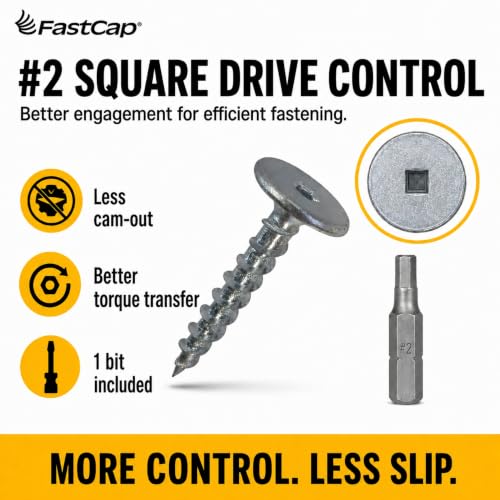 FastCap PowerHead Wood Screws, 1.5", #2 Square Drive, 200-Pack
